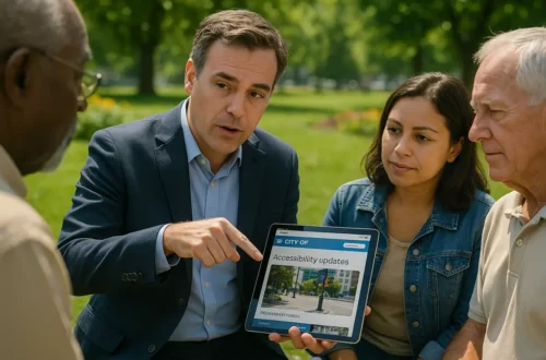 Battle Creek Accessibility shown through a resident using a city website on a laptop