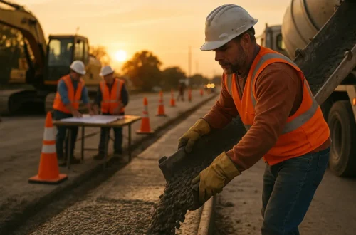 Battle Creek Infrastructure work area near a bridge and downtown street
