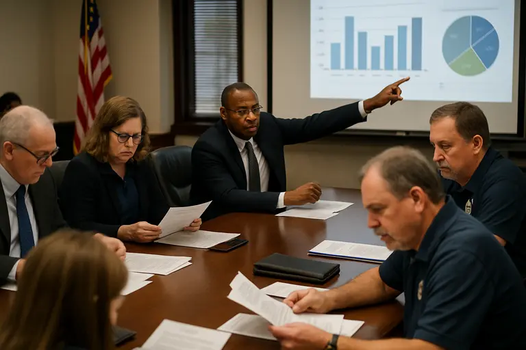Community members listening during a school district meeting