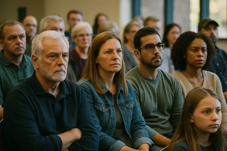 Audience members listening during a school board discussion