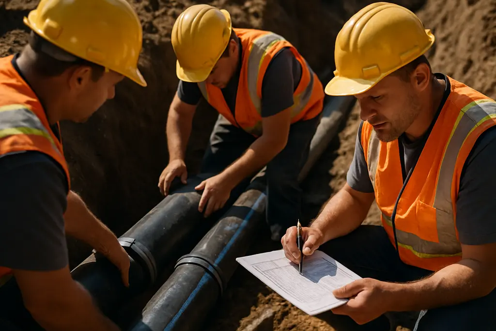 Ann Arbor water infrastructure work area with utility crews near a city street