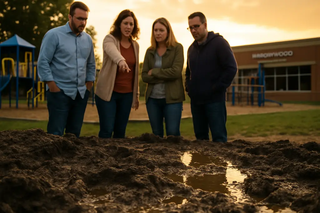 Arrowwood Elementary Drainage concerns after stormwater flooded school areas