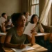Detroit Schools Air Conditioning work underway in a classroom with ceiling vents and desks