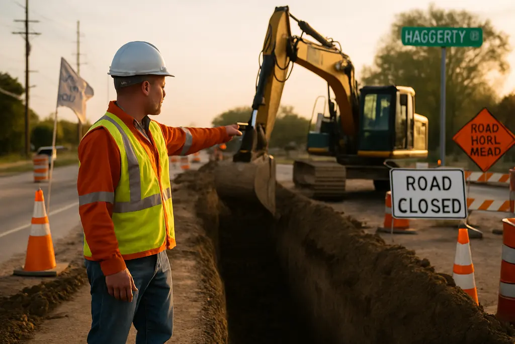 Haggerty Road Construction zone with lane markers near Livonia and Northville