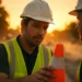I-75 Lane Closures traffic barrels on a Saginaw County highway shoulder