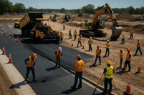 MDOT Projects road crew setting cones near a Michigan highway work zone