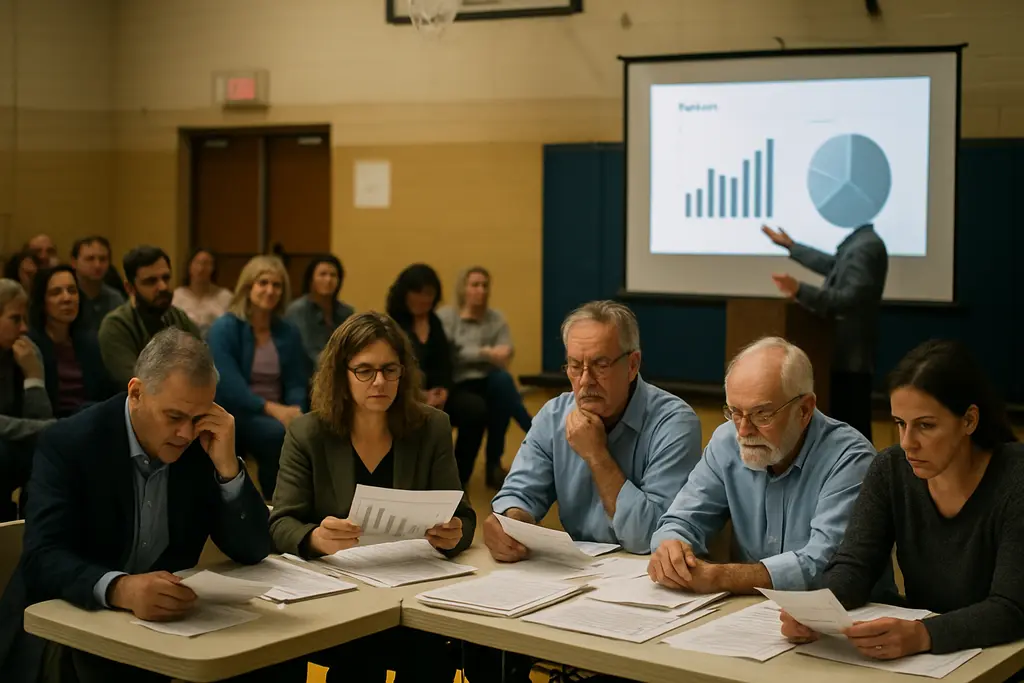 Michigan School Deficits budget papers on a school board table