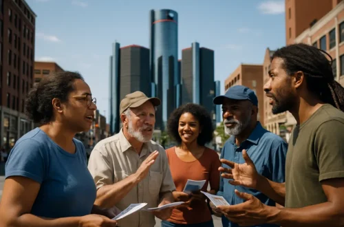 RenCen CBO discussion near Detroit riverfront civic space
