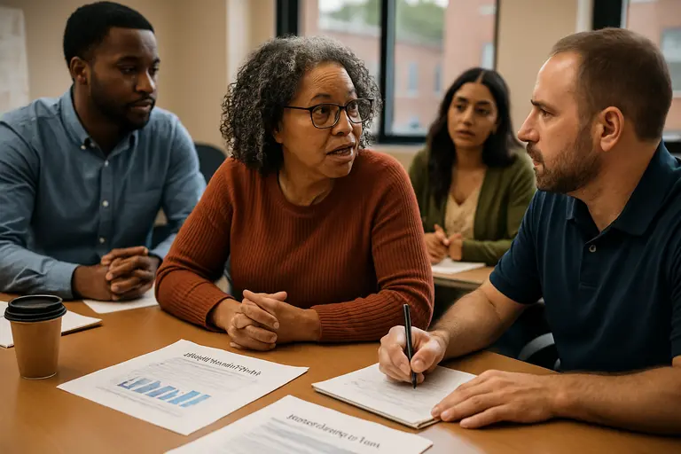 School staff discussing student support plans around a conference table